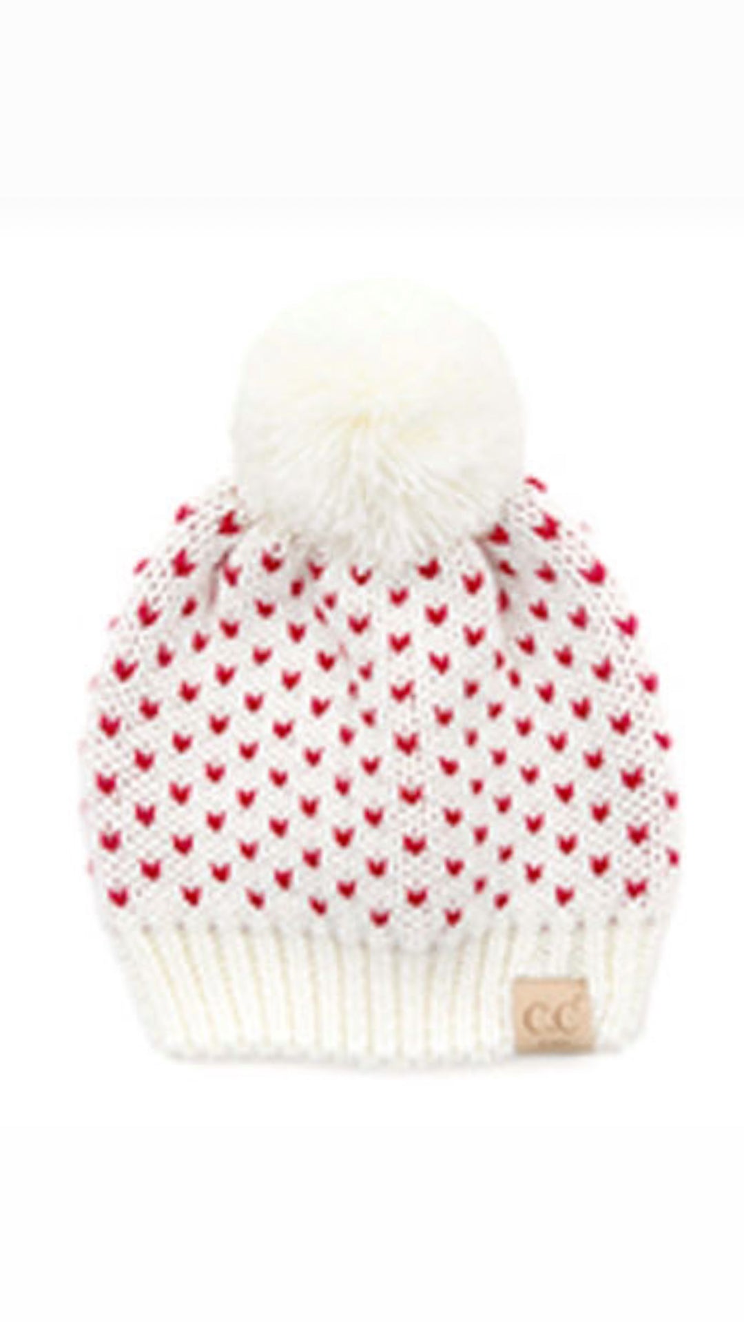 Kids heart pom beanie