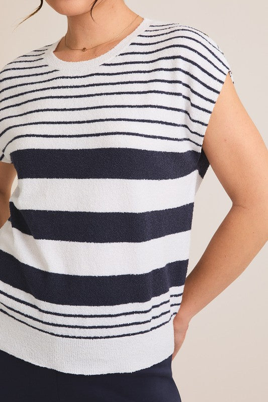 Navy Striped Knit Top