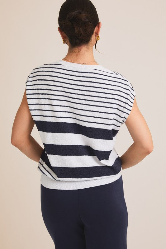 Navy Striped Knit Top