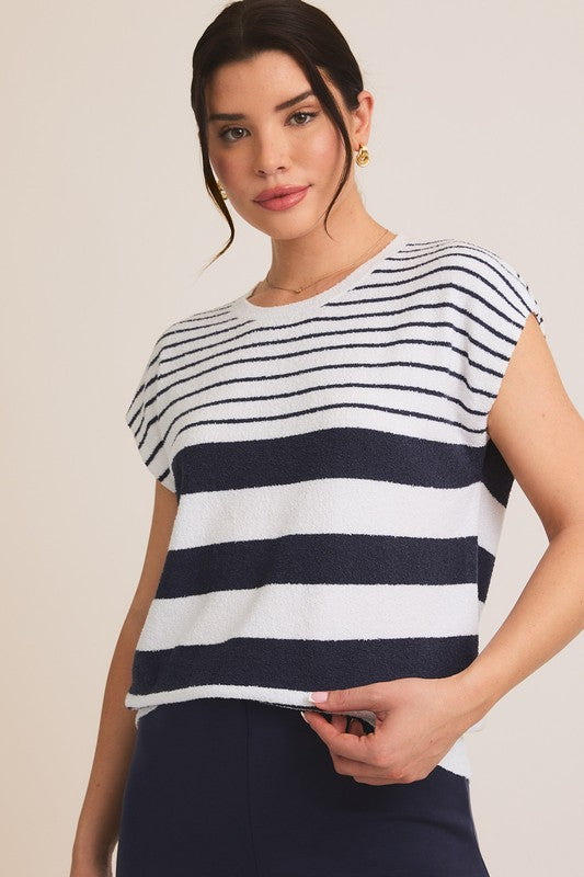 Navy Striped Knit Top