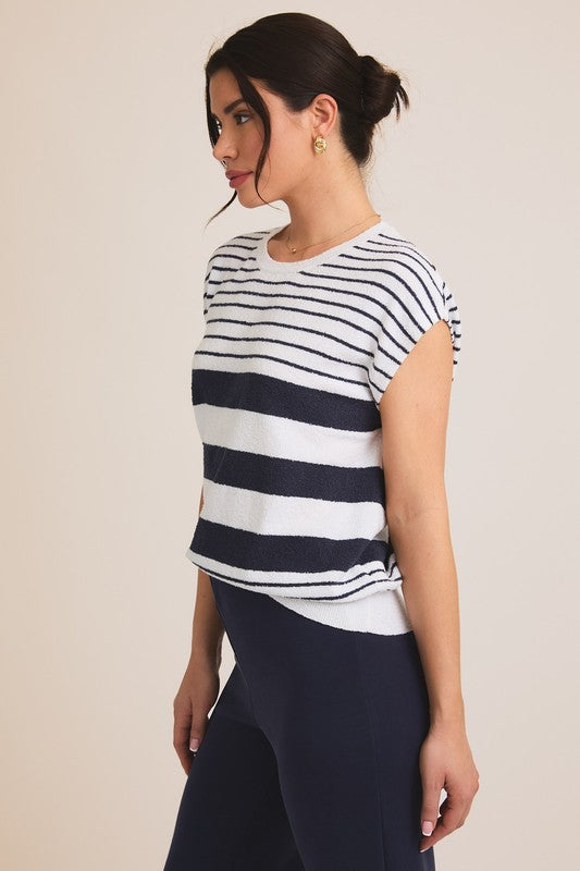 Navy Striped Knit Top