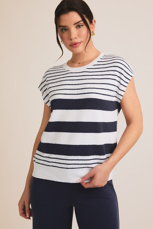 Navy Striped Knit Top