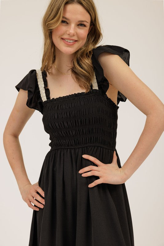 Midnight Ruffle Smocked Midi Dress