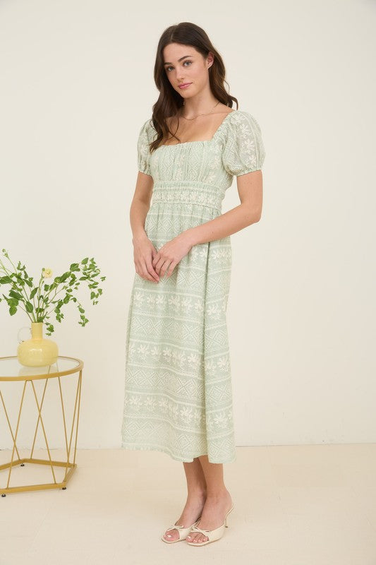 Sage Meadow Embroidered Midi Dress
