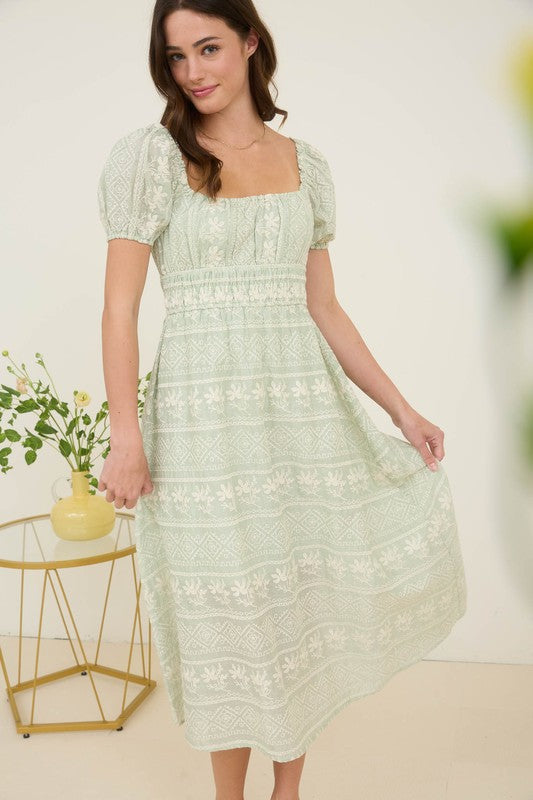 Sage Meadow Embroidered Midi Dress