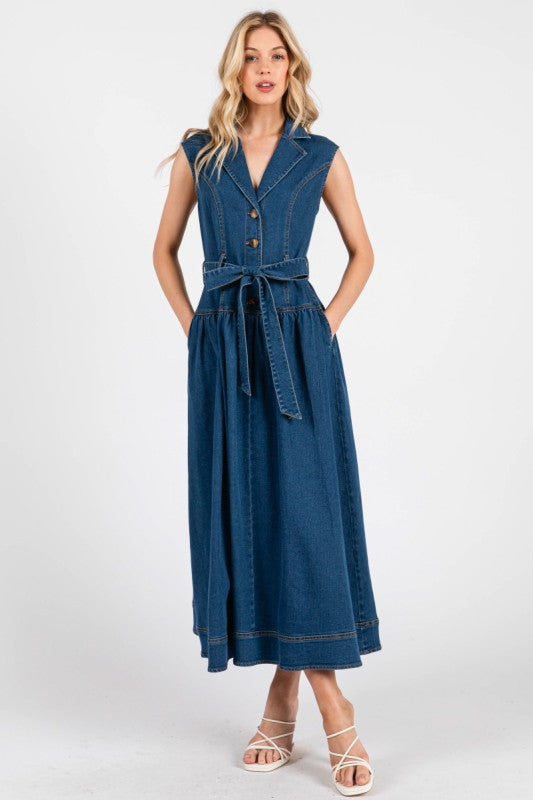 Denim Button Midi Dress