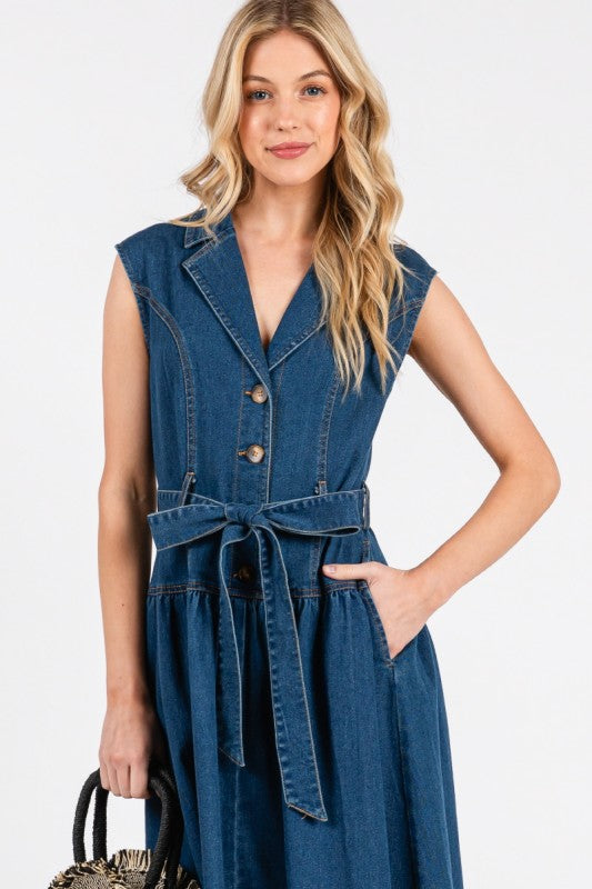 Denim Button Midi Dress