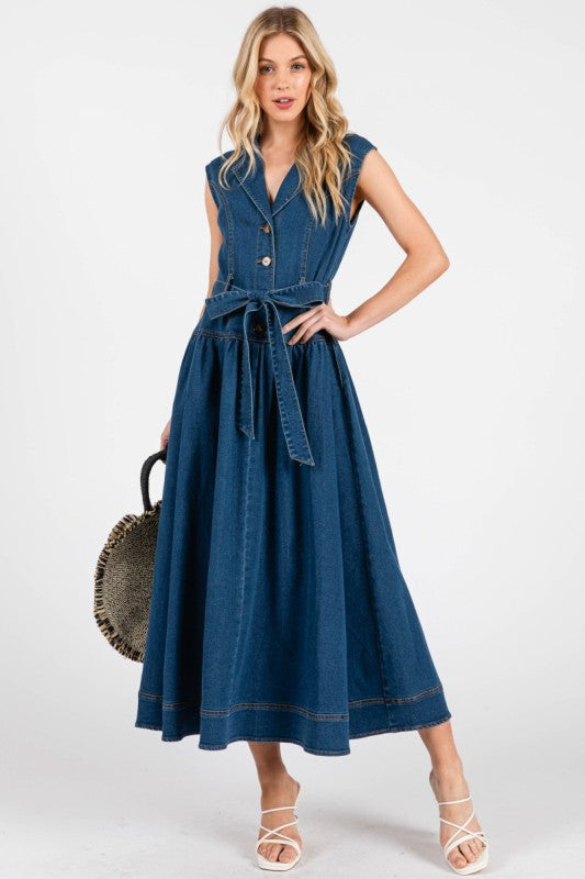 Denim Button Midi Dress