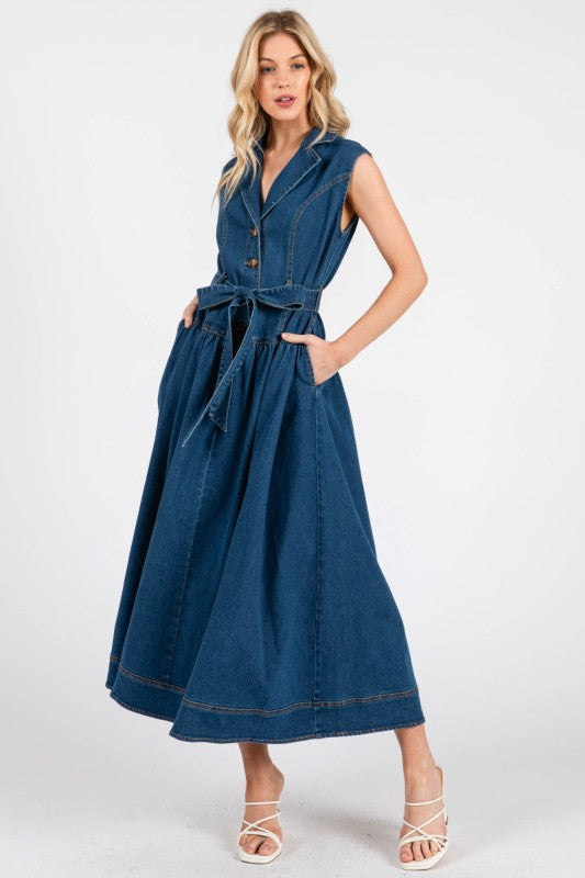 Denim Button Midi Dress