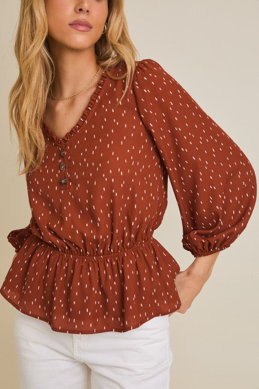 Auburn Dotted Peplum Blouse