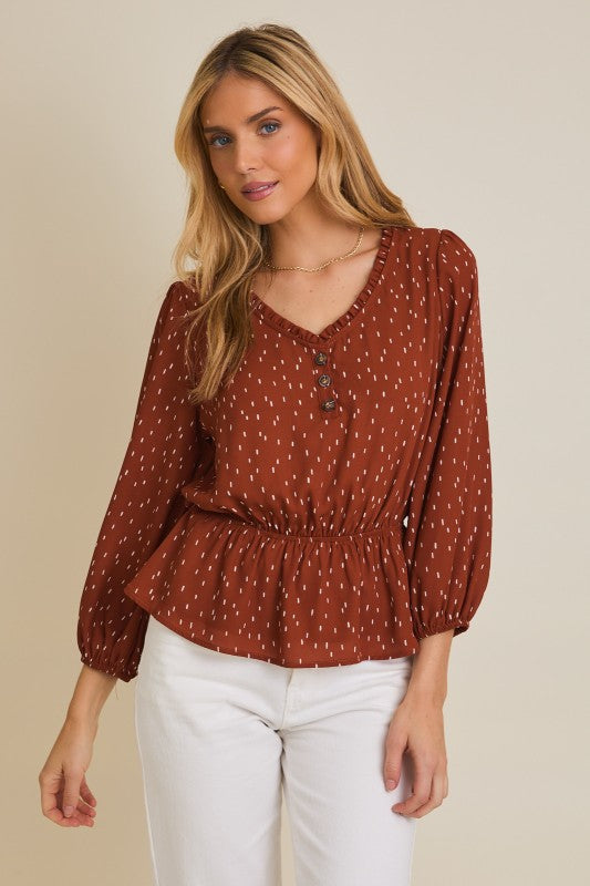 Auburn Dotted Peplum Blouse