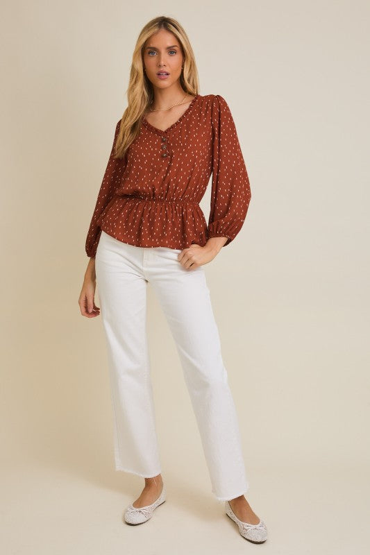 Auburn Dotted Peplum Blouse
