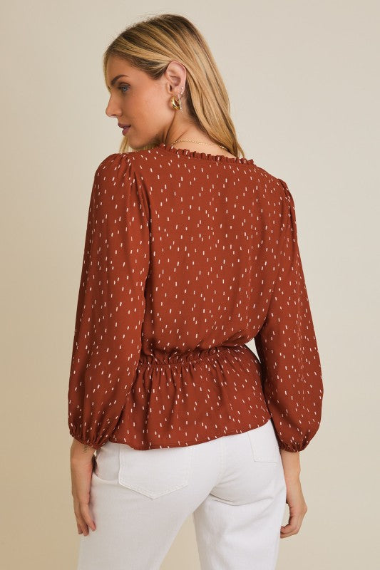 Auburn Dotted Peplum Blouse