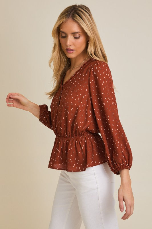 Auburn Dotted Peplum Blouse