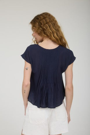 Navy Pleated Blouse