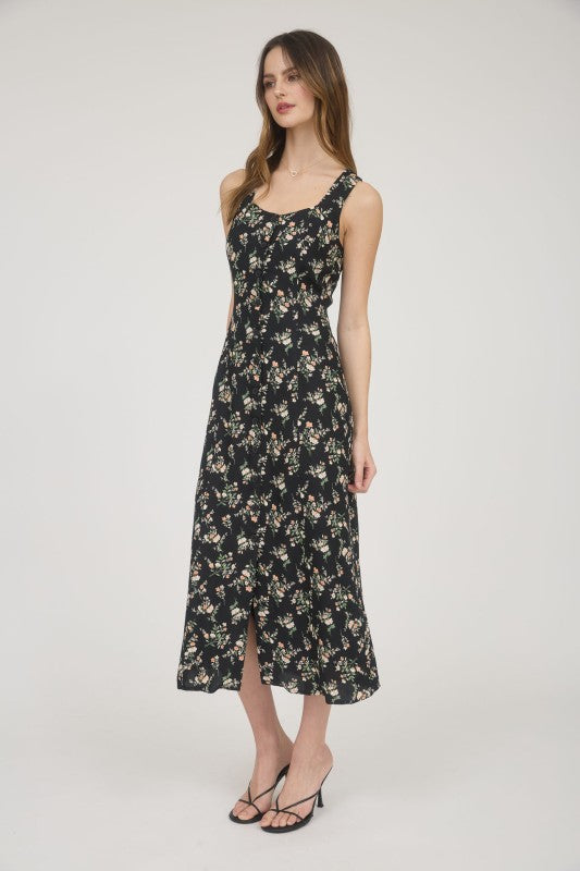 Black Blossom Midi Dress
