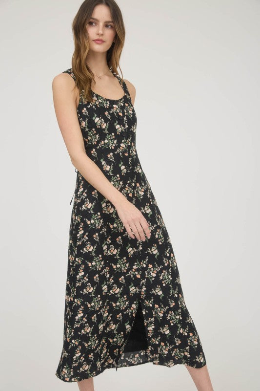 Black Blossom Midi Dress