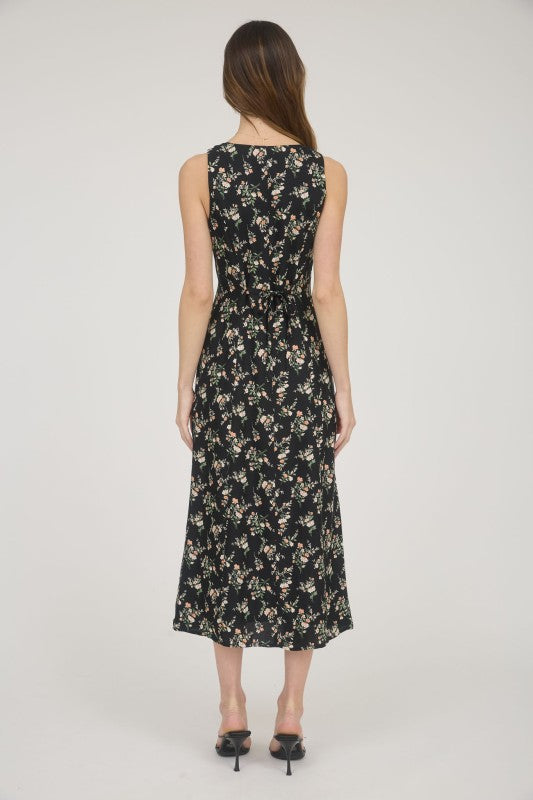 Black Blossom Midi Dress