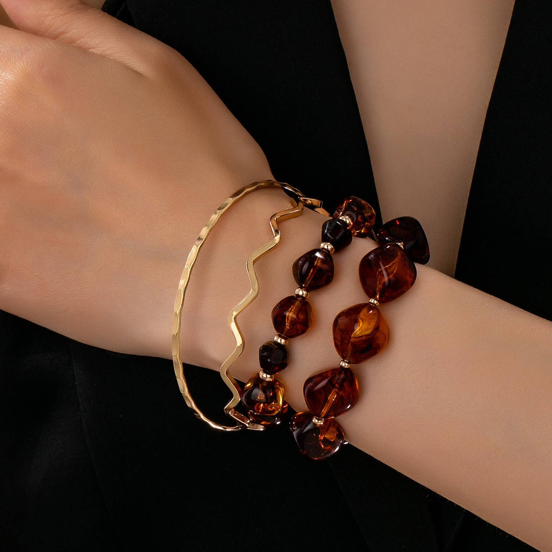 BOHO MULTI ACRYLIC FACET GOLD BRACELET SET | 80B1565