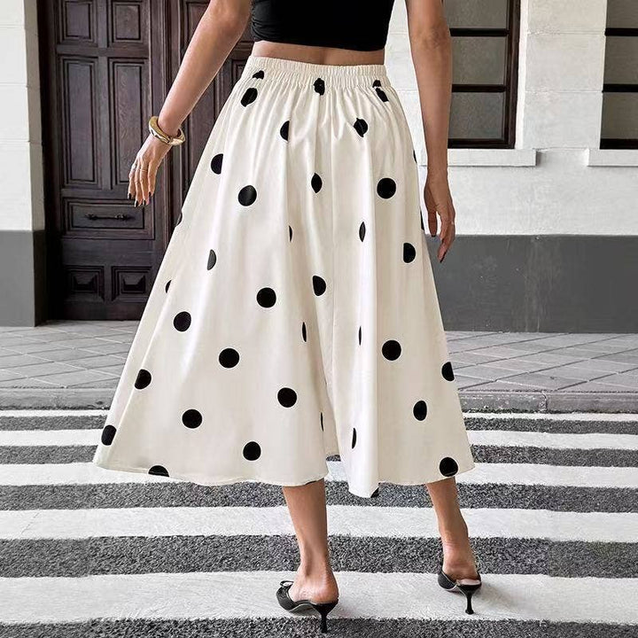 Retro Polka Dot Button-Front Midi Skirt