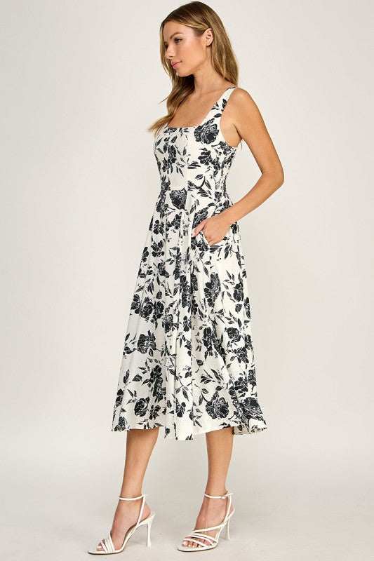 Black Floral Midi Dress