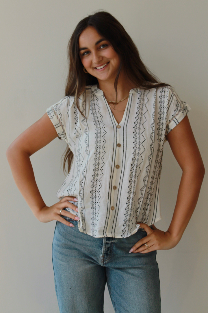 Savannah Stitch Button-Down Top