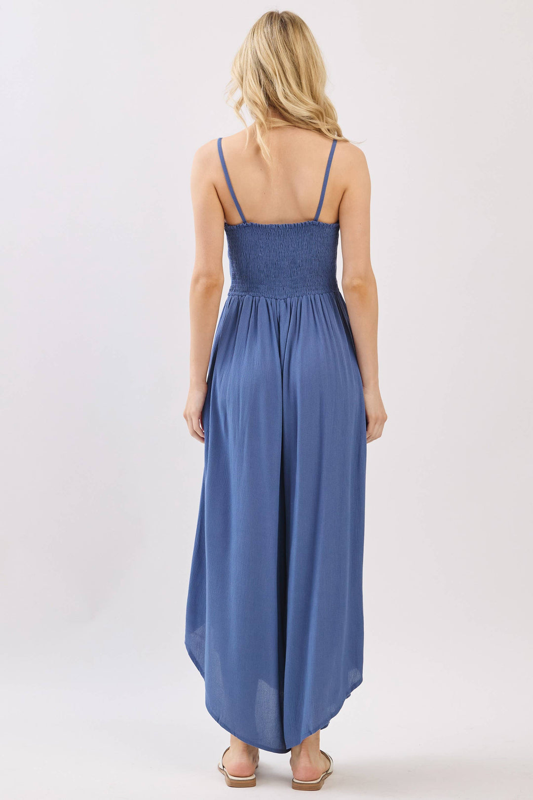 Woven Solid Front Ruched Midi Jumpsuit - VNJU60322