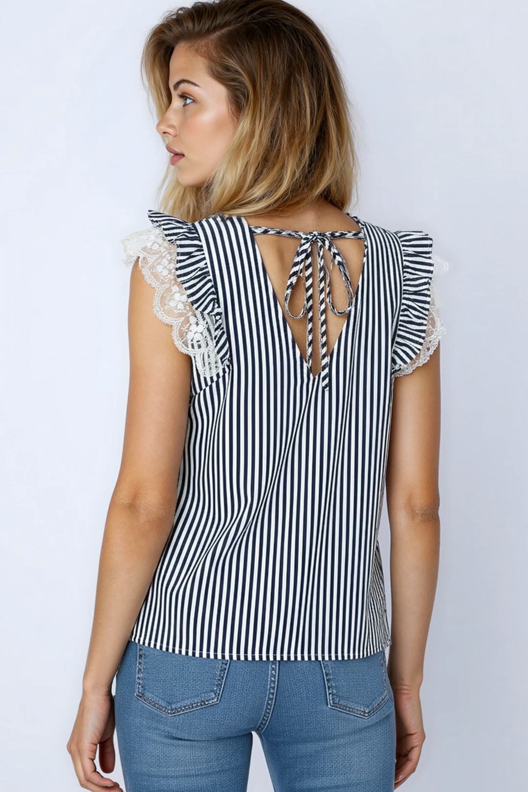 Striped Ruffled Sleeve Top