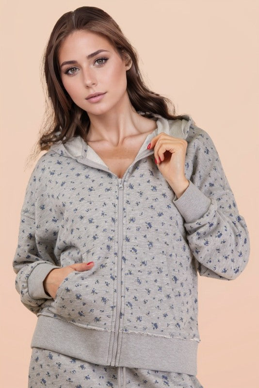 Grey Floral Hoodie