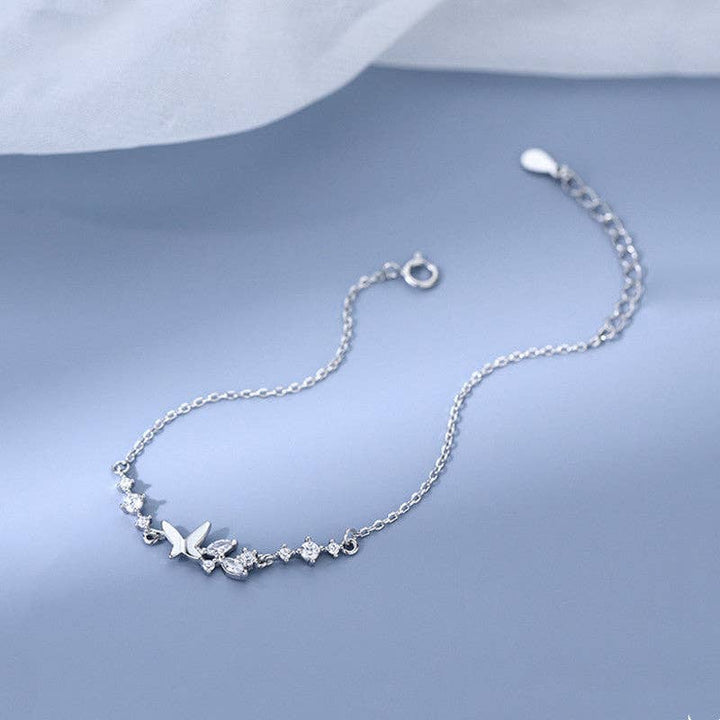 Dainty Butterfly Leaf Charm Bracelet in 925 Sterling Silver