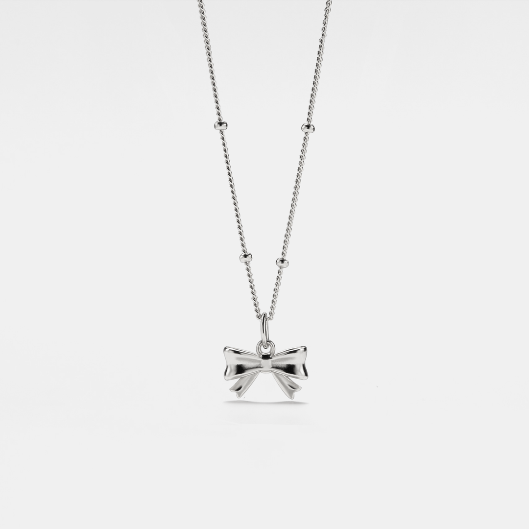 Dainty Bow Tie Bowknot Charm Necklace in 925 Sterling Silver