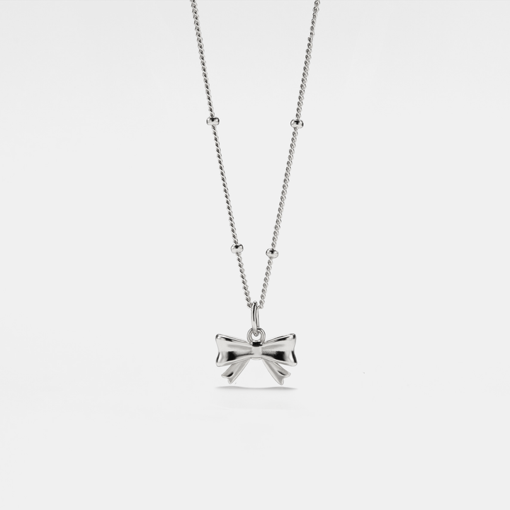 Dainty Bow Tie Bowknot Charm Necklace in 925 Sterling Silver