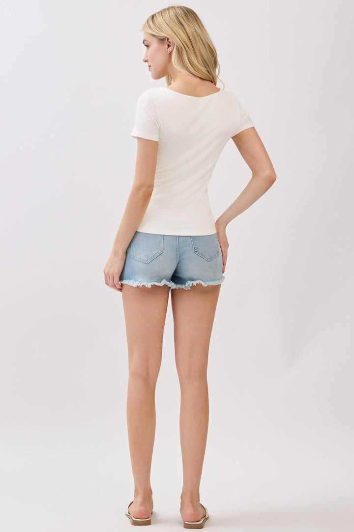 DOUBLE LAYER SQUARE NECK SHORT SLEEVE TOP - VT30991