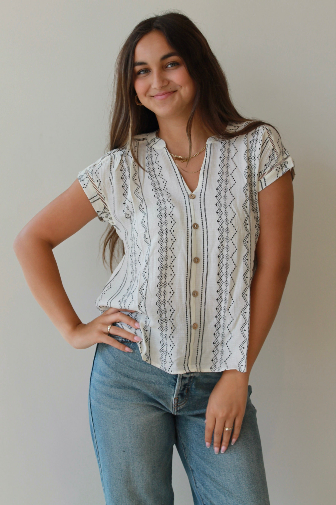 Savannah Stitch Button-Down Top