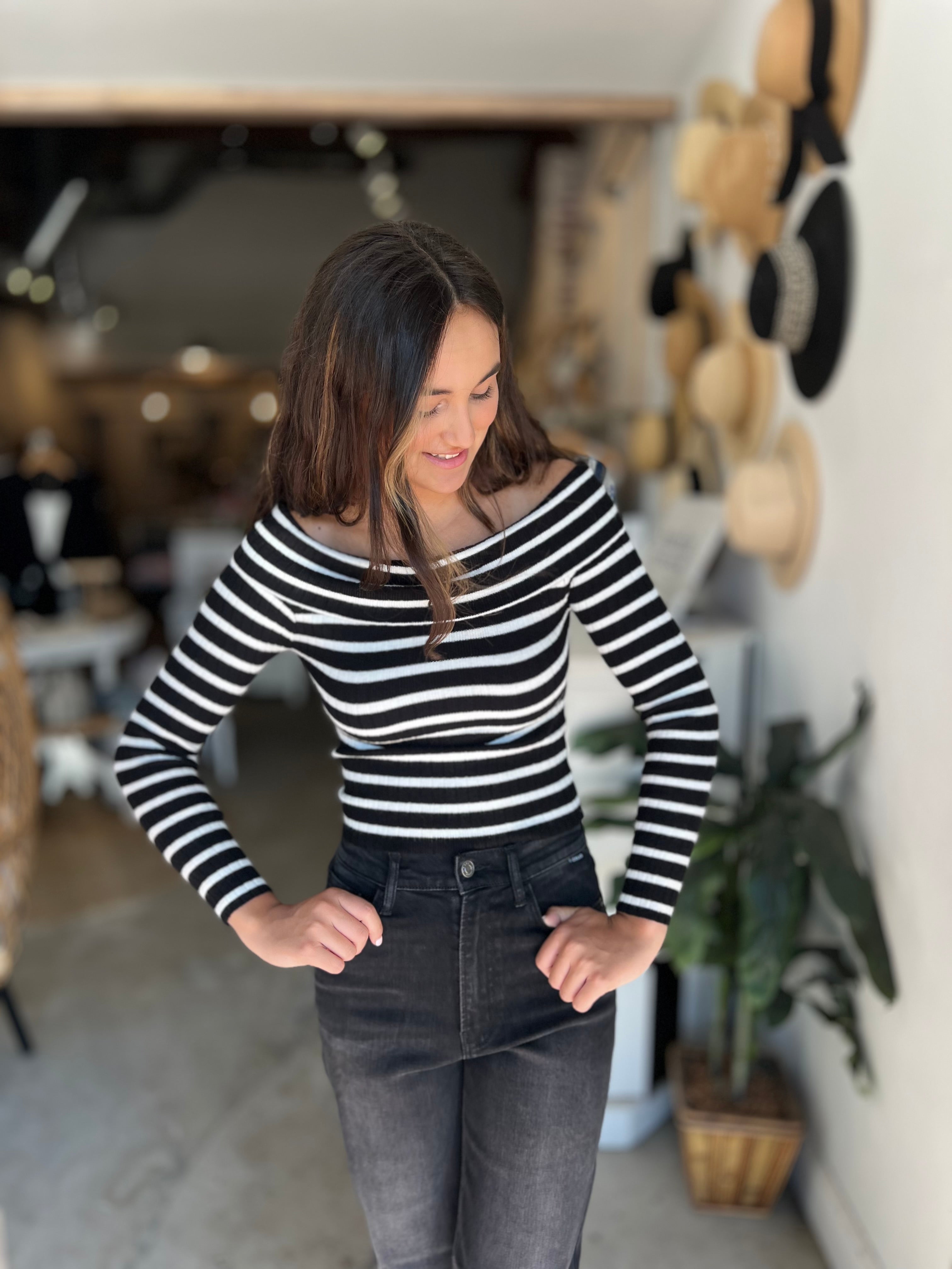 Stripe off shoulder top | AndyLiz