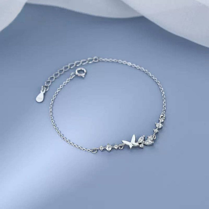 Dainty Butterfly Leaf Charm Bracelet in 925 Sterling Silver