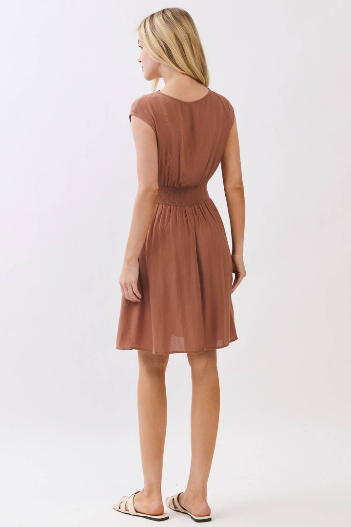 SURPLICE SMOCKED WAIST MINI DRESS - VJD400097