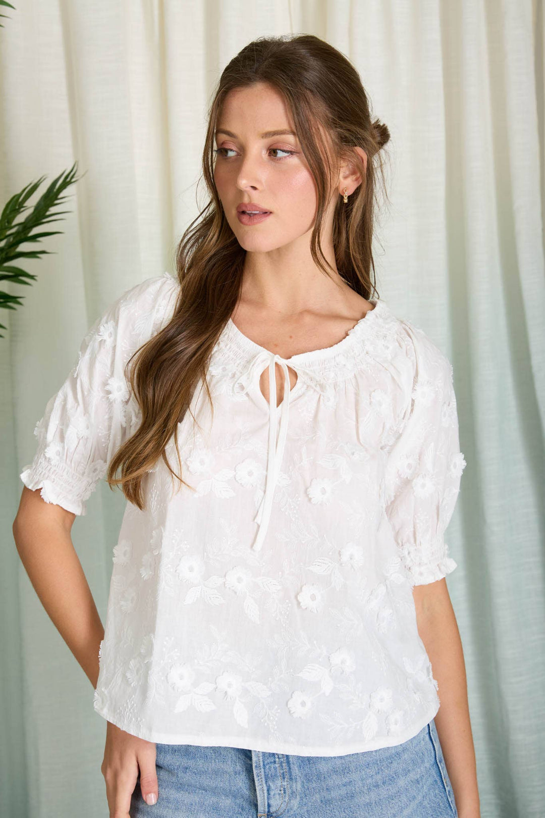 EMBROIDERED 3D FLORAL OFF THE SHOULDER BLOUSE