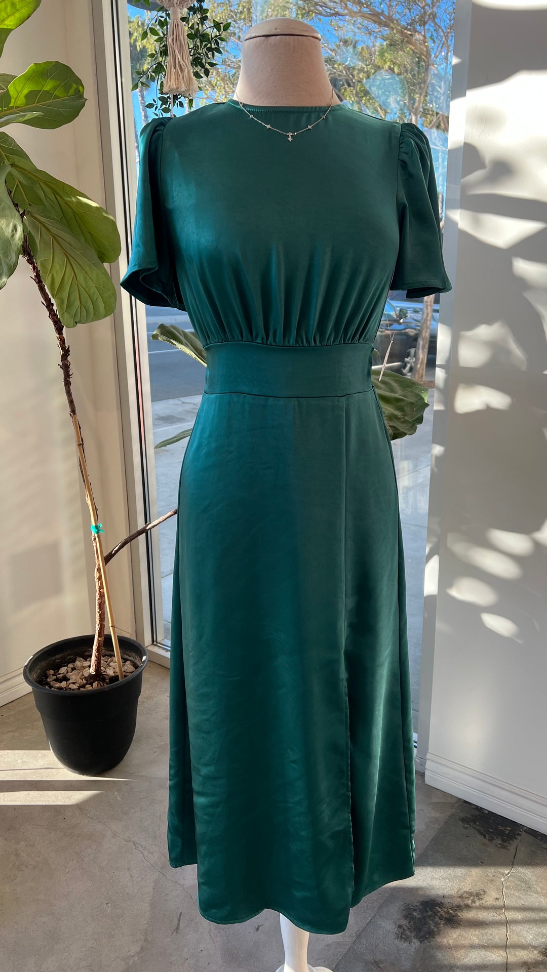 silky dark green dress 100% Mulberry Silk Cowl Neck Mini Dress