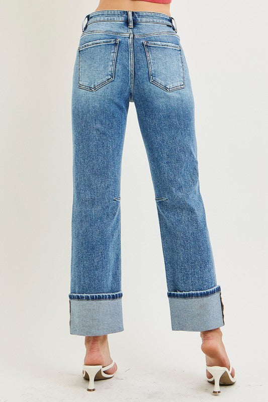 Cuff Straight Leg Jeans