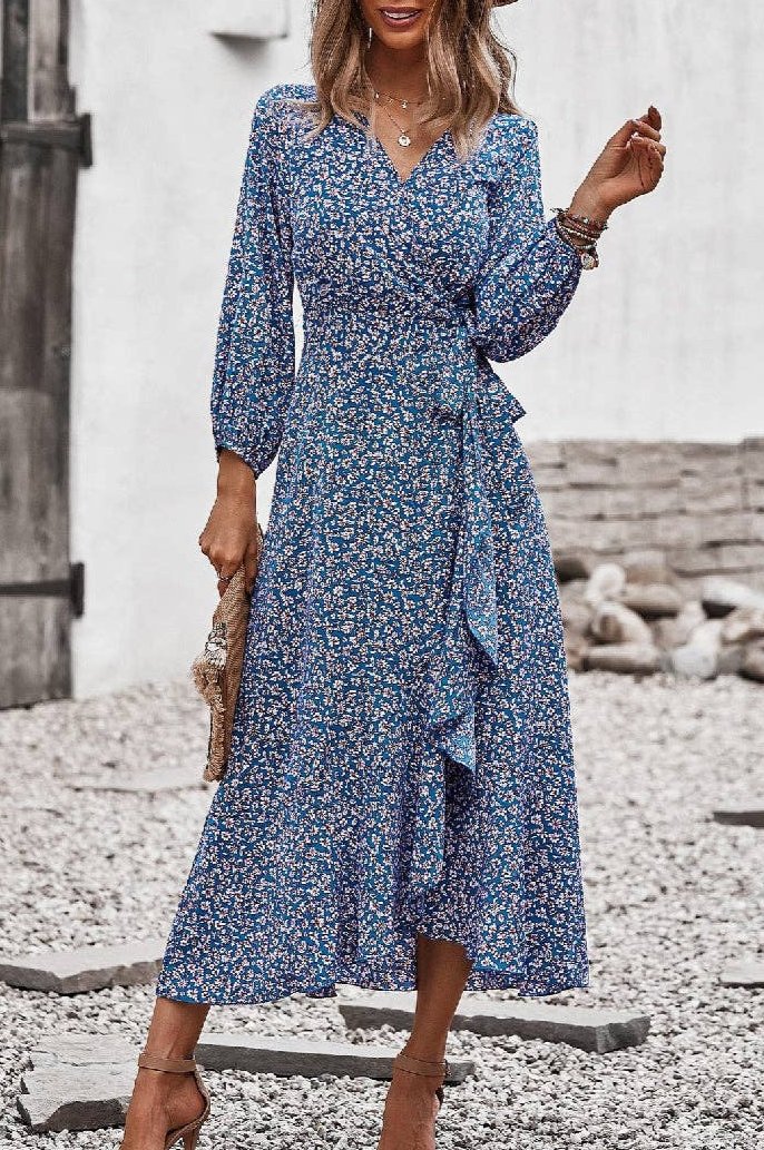 Blue Boho Wrap Dress