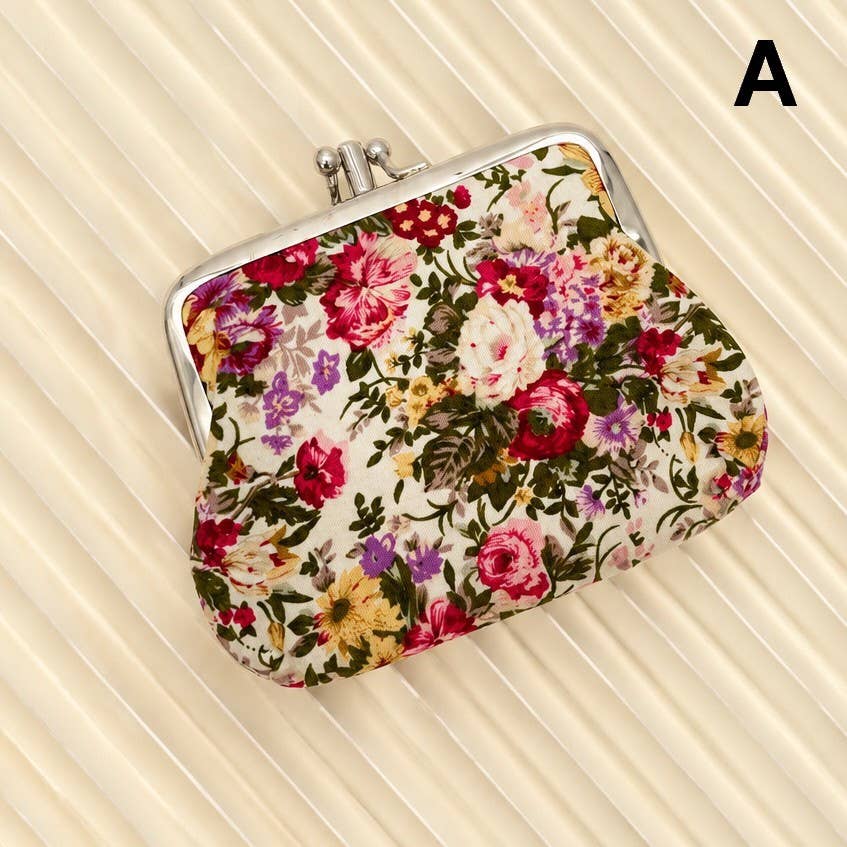 VINTAGE FLORAL KISS LOCK FRAME SMALL WALLET POUCH | 40P647