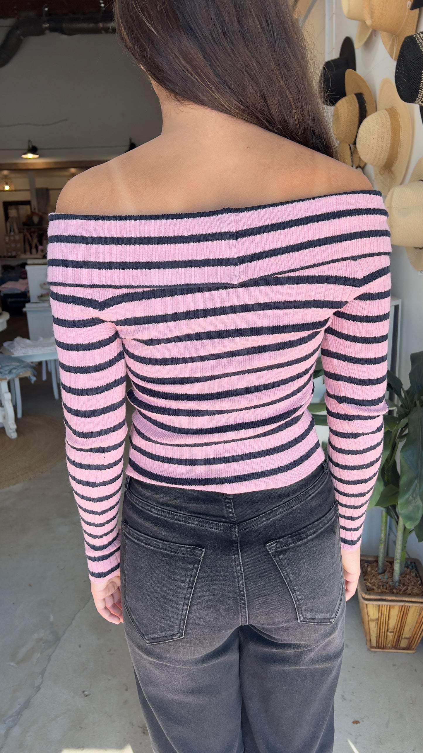 Stripe off shoulder top