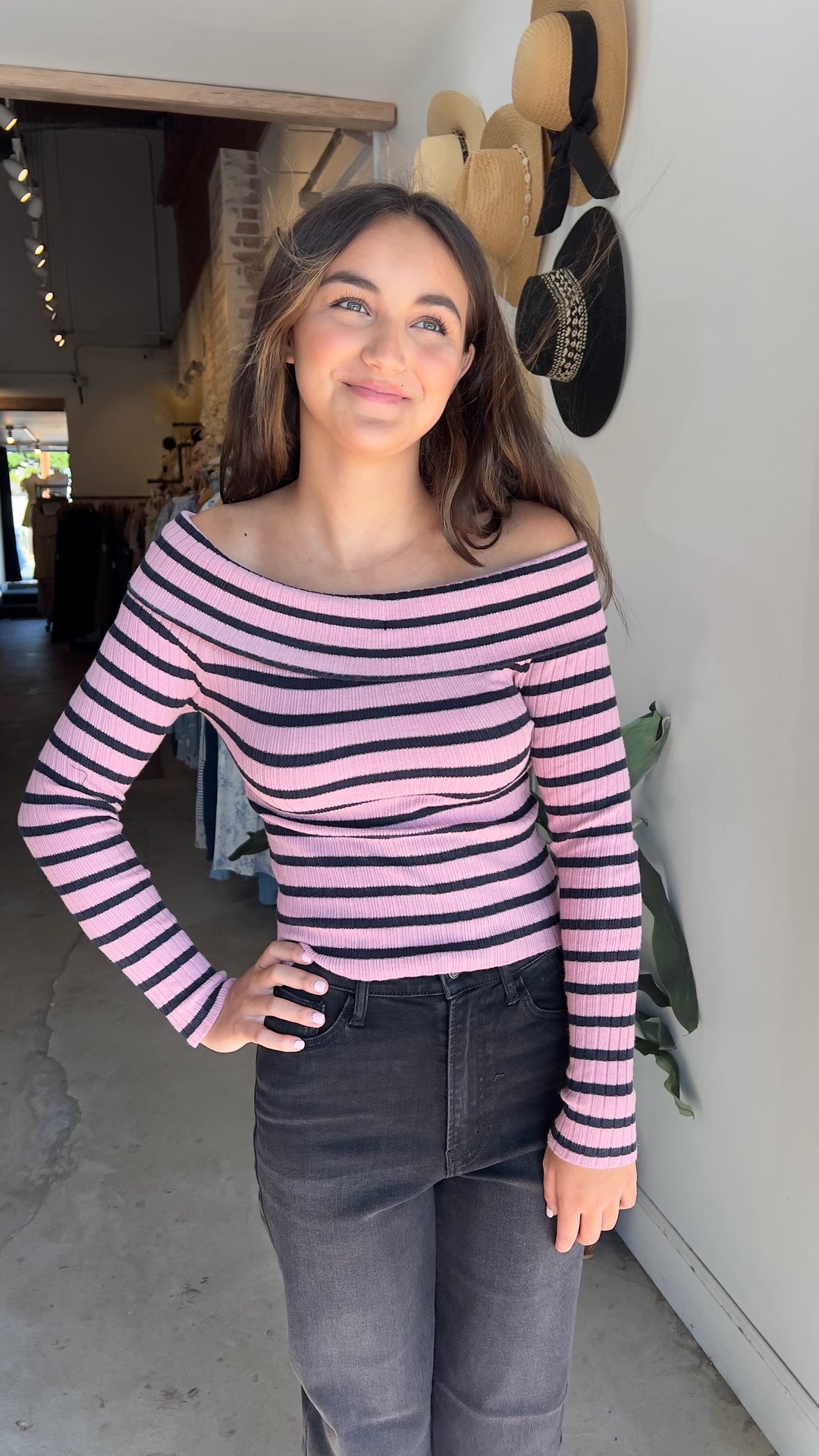 Stripe off shoulder top