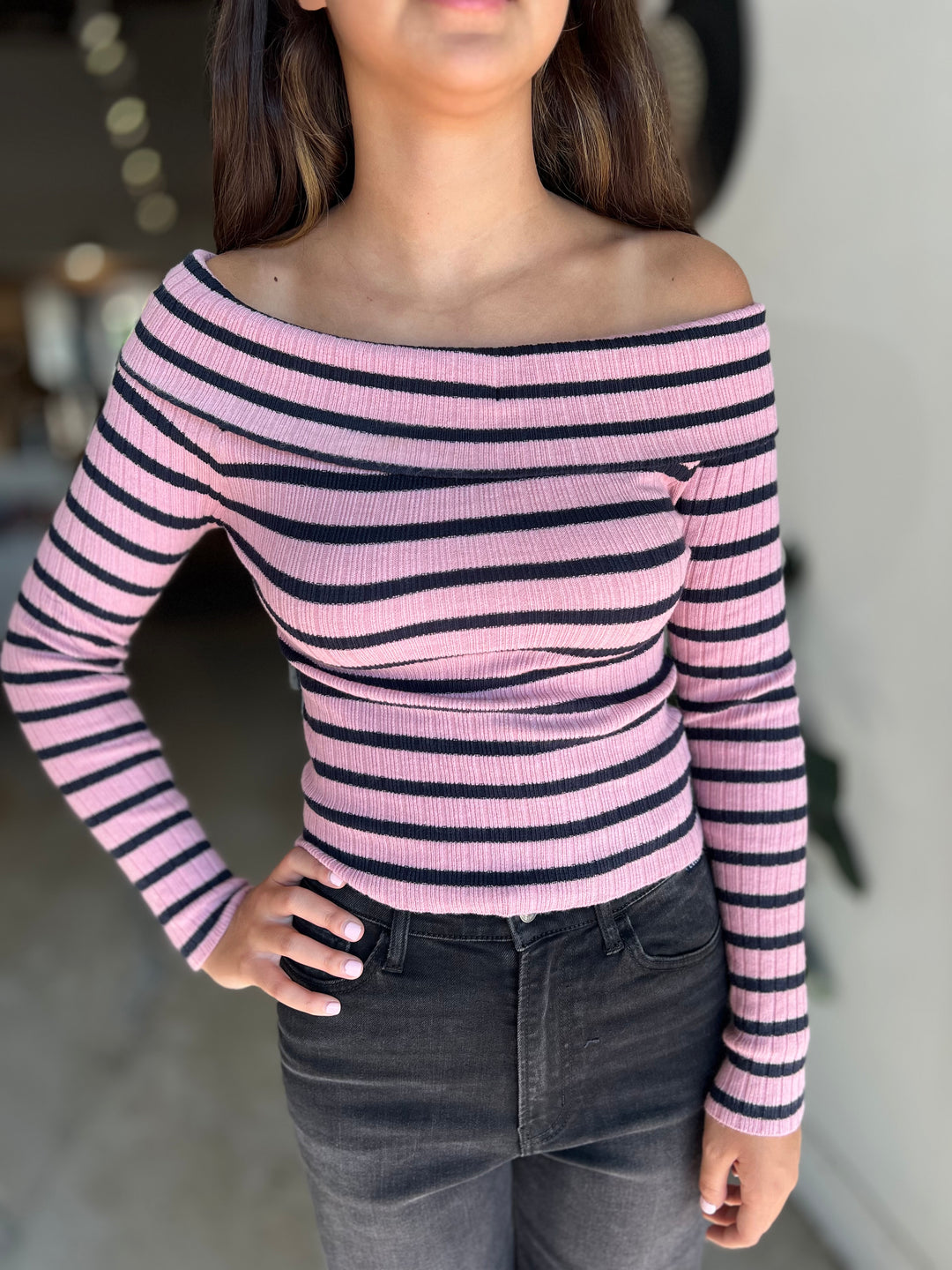 Stripe off shoulder top