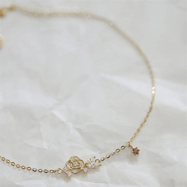 Dainty Rose Flower Charm Bracelet in 925 Sterling Silver