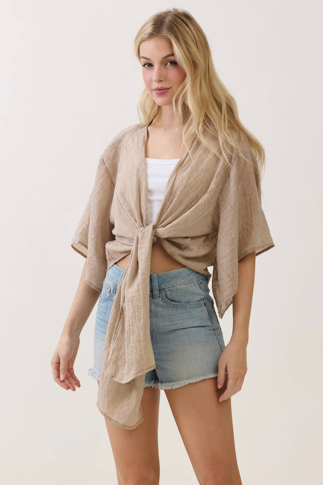 RAYON LINEN OPEN-FRONT CARDIGAN - VNC16437M8