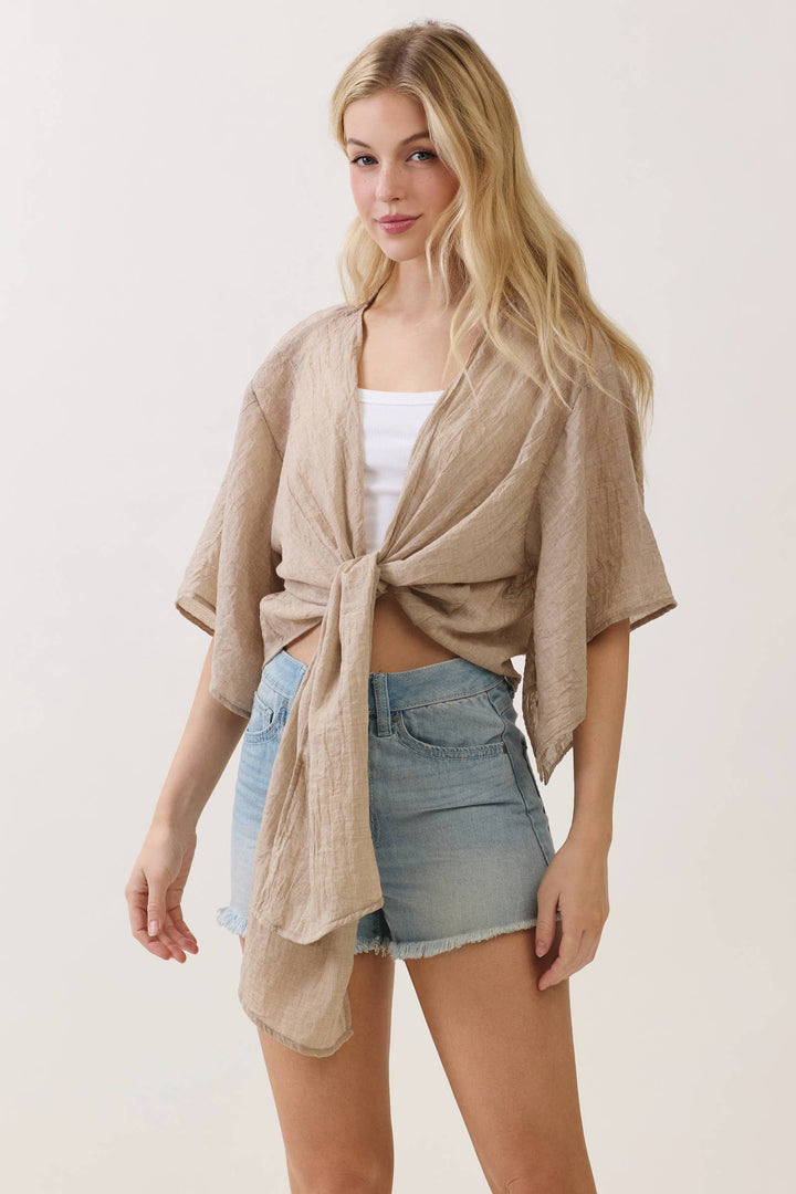 RAYON LINEN OPEN-FRONT CARDIGAN - VNC16437M8
