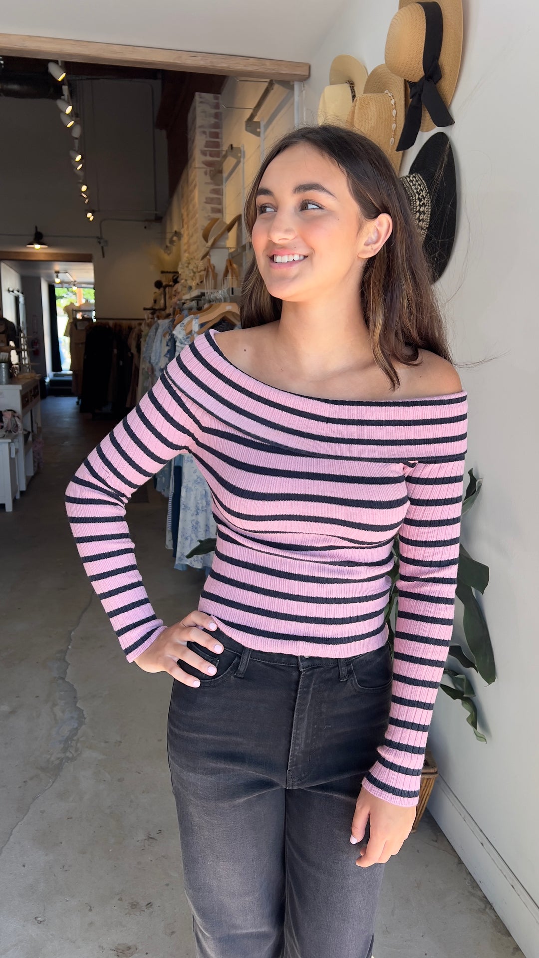 Stripe off shoulder top