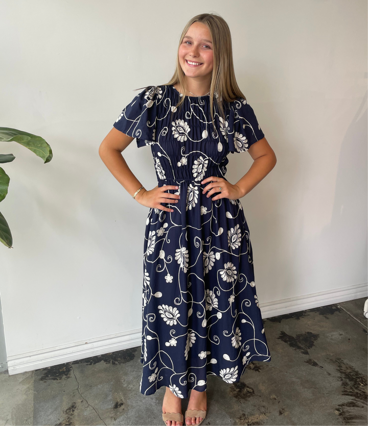 Midnight Bloom Embroidered Dress